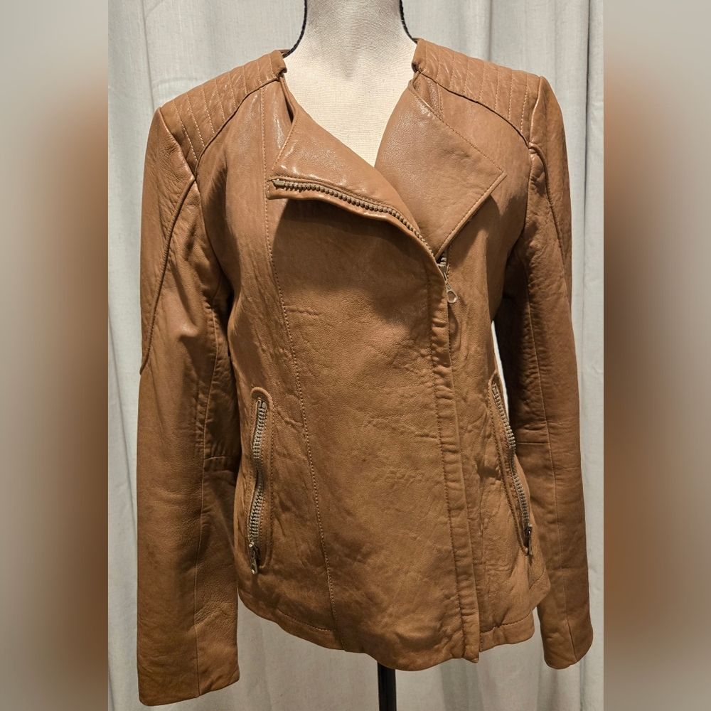 Gap Women's Tan Geuine Leather Jacket, Size Medium
